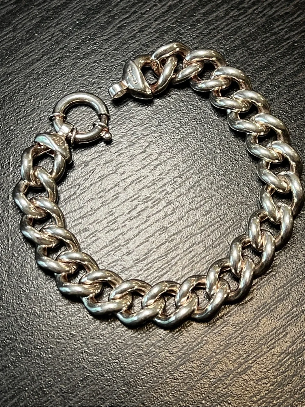 Vintage Chunky Sterling Silver 925 Curb Chain Large Circle Clasp Bracelet